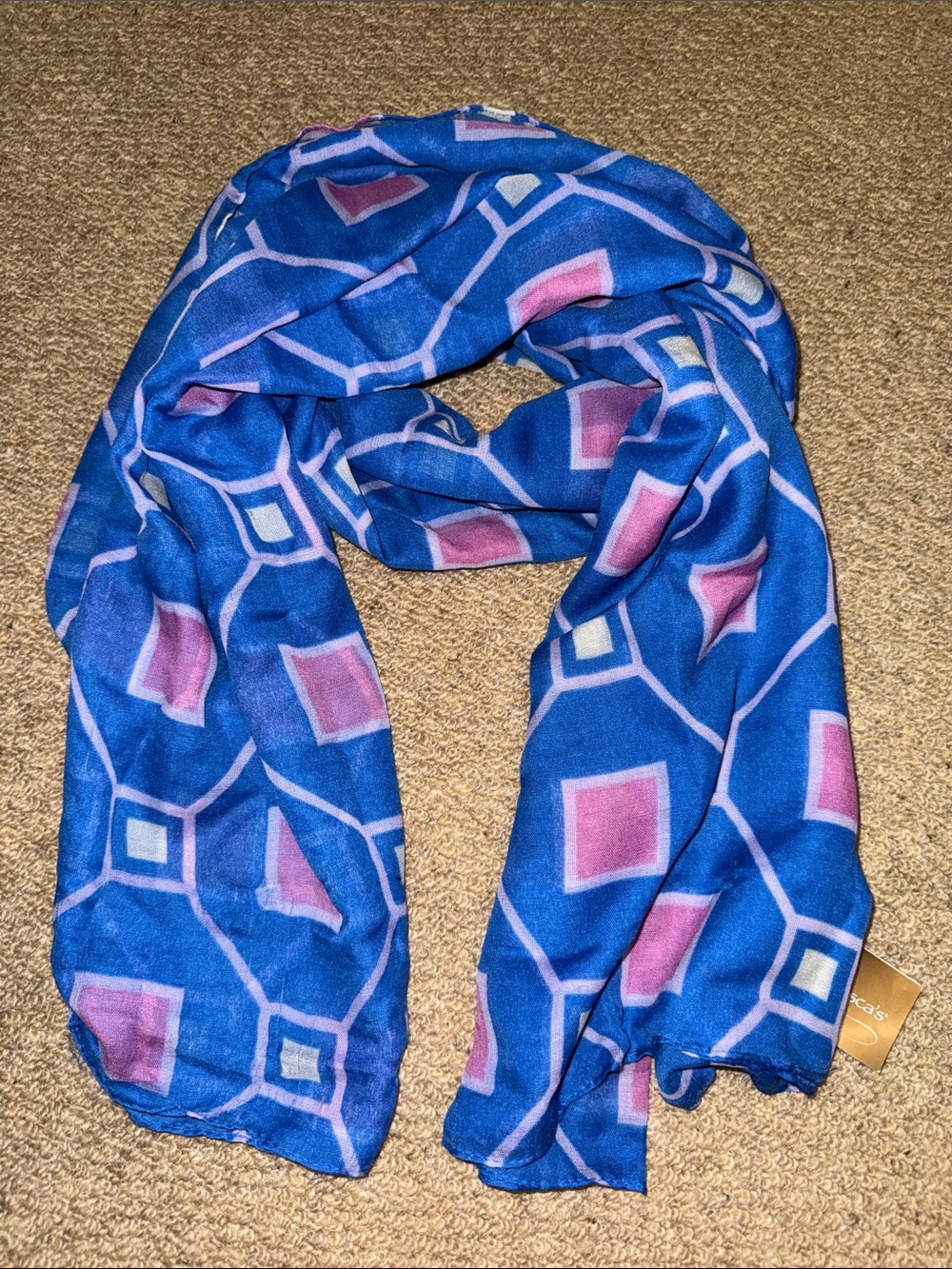 Francesca's Blue and Pink Geometric Scarf